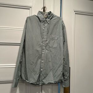 J Crew Green/White Striped Cotton Shirt, L